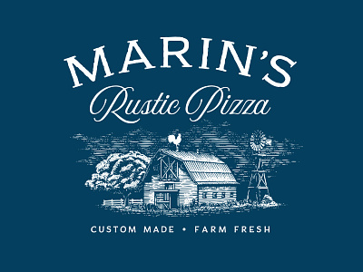 Marin's Rustic Pizza barn countryside engraving farm illustration logo pizza restaurant rooster rustic vintage
