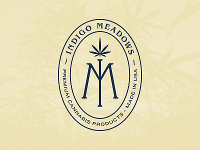 Indigo Meadows badge cannabis marihuana medical monogram natural plant vintage