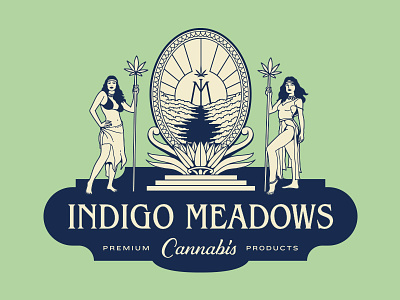 Indigo Meadows Cannabis cannabis emblem goddess green indigo logo marijuana meadows natural vintage