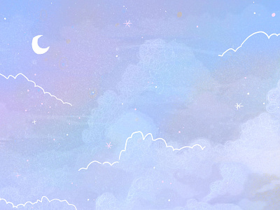 Dreamy cloudy sky clouds cloudy digital art dreamy illustration moon night sky pastel starry sky stars twilight