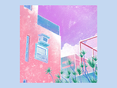Pastel City architecture building city digital art house illustration pastel pink procreate summer tropical urban