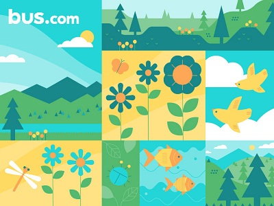 Earth Day birds bus.com earth earth day flower flowers forest illustration landscape mountains nature trees