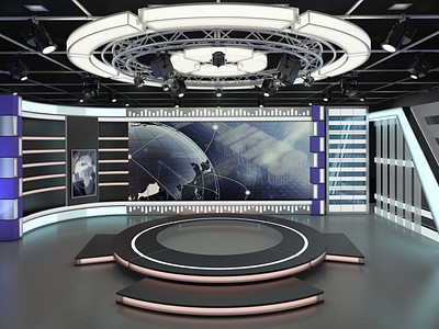 3d Virtual TV Studio News Set 7 3d broadcast design illustration light media stage stand studio television