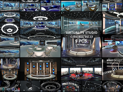Virtual TV Studio Sets - Collection Vol 13 - 9 PCS DESIGN 3d broadcast cnn design light stage stand studio television tv