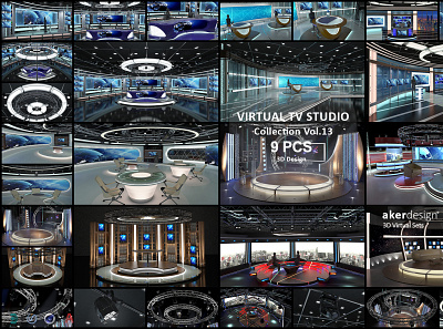 Virtual TV Studio Sets - Collection Vol 13 - 9 PCS DESIGN 3d broadcast cnn design light stage stand studio television tv