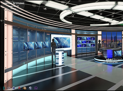 Virtual TV Studio News Set 27 3d broadcast design illustration media set stage stand studio television