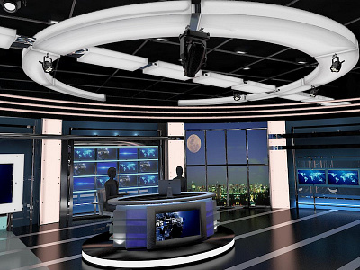 3D Virtual TV Studio News Set 27 broadcast interior live news orad set stage studio television tv viz vizrt