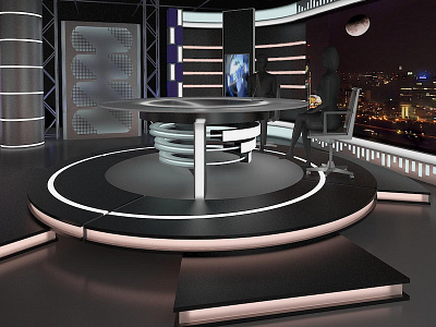 3D Virtual TV Studio News Set 11 broadcast cable camera chair channel desk light show stage station studio television