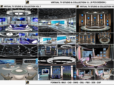 3D Virtual TV Studio Sets - Collection Vol 13 - 8 PCS DESIGN 3ds anchor bbc broadcast channel cnn light live max news podium real set sports spot stage studio television tv world