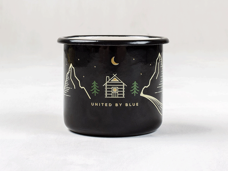 Enamel Mug [Let's Get Lost] adventure cabin enamel illustration landscape mountains mug product design