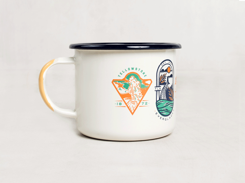 National Park Mug badge enamel mug illustration mug national park national parks outdoors product design united by blue