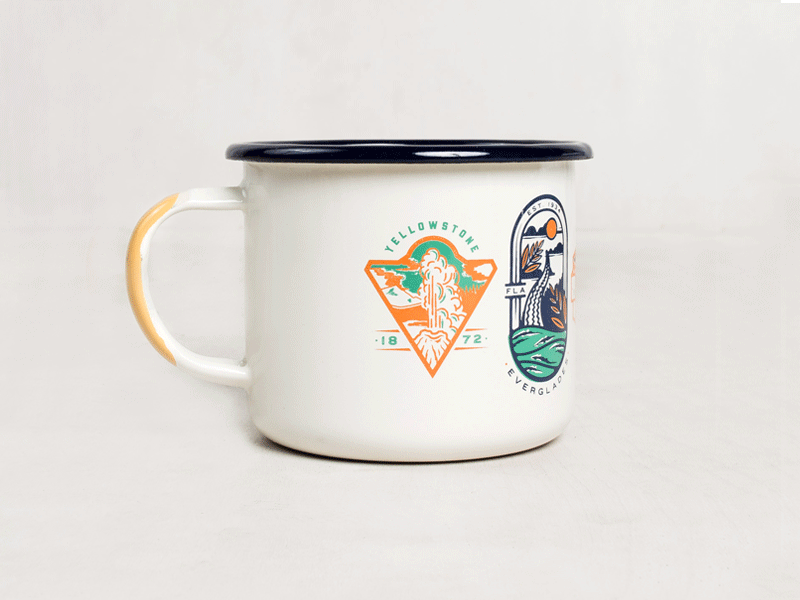 National Park Mug united by blue illustration product design outdoors enamel mug mug badge national parks national park