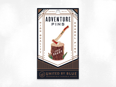 Lookin' Sharp Pin adventure axe chop enamel pin illustration log packaging pin wood