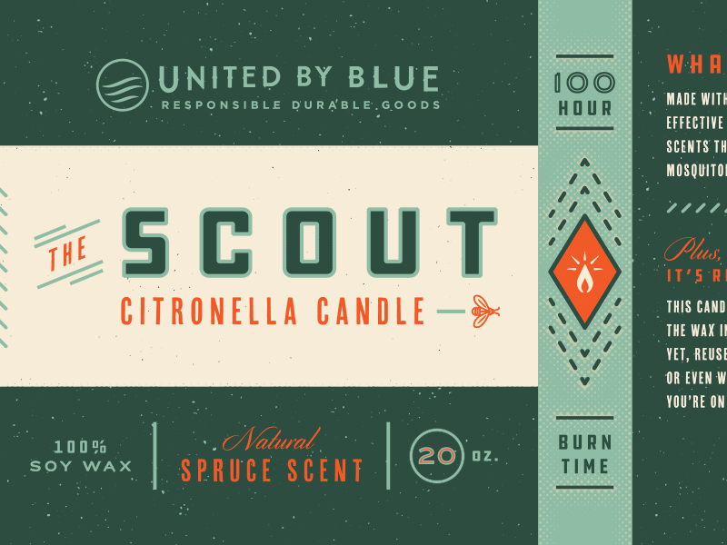 Scout Candle Packaging camping candle citronella label packaging type vintage