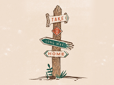 Take the Long Way Home camp hiking illustration signs summer camp trail trail marker type