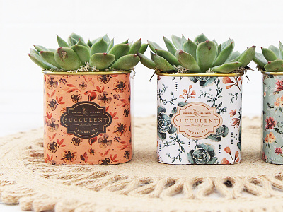 ArizonaEast Tea Tin Planters arizonaeast floral label pattern planter product design succulents tea tin watercolor