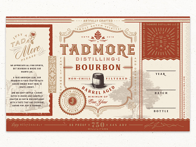 Tadmore Distilling Co. Bourbon Label bourbon branding distillery illustration label packaging typography vintage whiskey