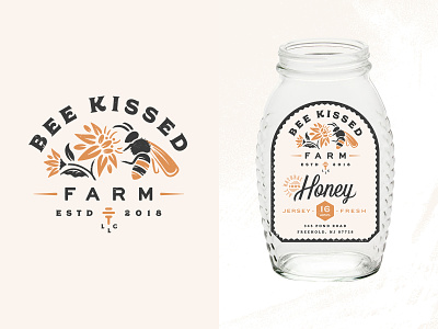 Bee Kissed Farm bees branding farm flowers honey label logo packaging small business