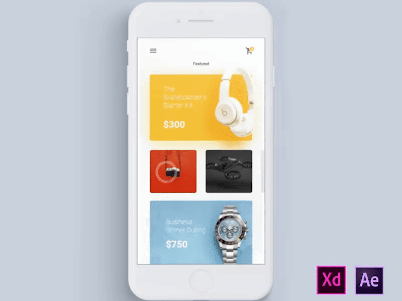 Adobe XD October Update - Auto Animate UI Exploration animation app beats cart checkout mobile shopping store ui ux yellow