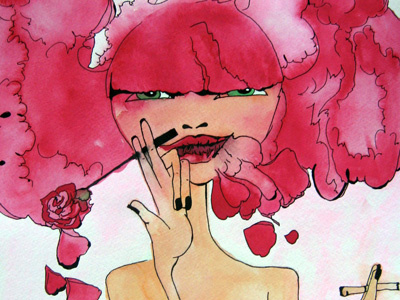 Falling apart fantasy girl rose smoking watercolor