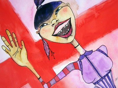 Happy to see you bad teeth fantasy girl smiling watercolor