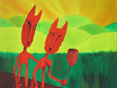 Foxes (oil painting) foxes friends oil painting romance