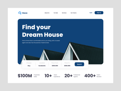 Hoca Home - Hero Section Landing Page brand brand application brand guidelines brand identity branding hero home home landing page landing page real estate real estate landing page real estate website ui uiux web web design website