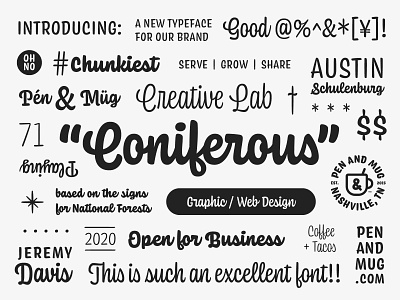 New typeface for P&M! austin branding chunky coffee coniferous font fun logo mug nashville ohno pen script typeface typography