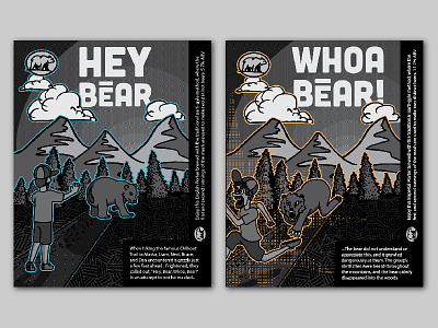 Hey Bear, Whoa Bear! bear beer bottles brewery dark grey hiking illustration label outdoors sticker