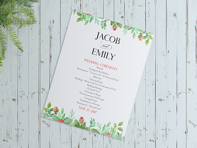 Emily & Jake flowers madison nashville plant postcard print program script wedding wisconson wood