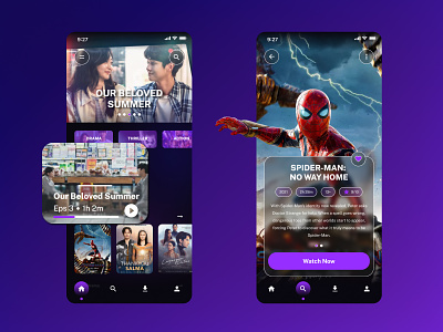App Streaming Mobile app design mobile purple streaming ui