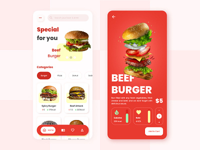 Fast Food Restaurant App app beverage burger design drinks eat fast food food mobile pizza red restaurant soda ui yellow