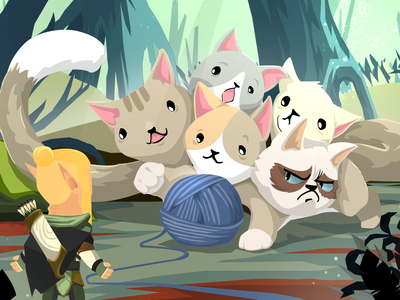 Taming the Hydracat adventurer fantasy hydra illustration kittens megawins vector