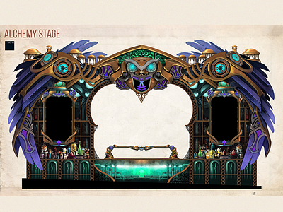 Alchemy stage - UNTOLD festival alchemy concept design festival illustration owl rust set design stage design steampunk