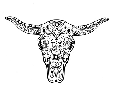Cow Sugar Skull cow skull hand drawn texas