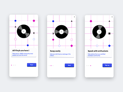 Onboarding screens for Vinyls app app design mobile productdesign ui ux