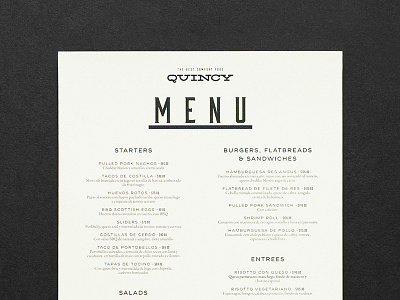 Quincy - Food menu american branding burger cheese design food layout logo menu parametro restaurant studio