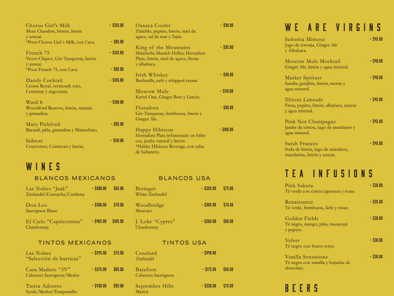 Quincy Drinks menu by Parámetro on Dribbble