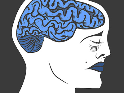 inside. blue brains illustration inside maugre peaceful portrait sad symbol