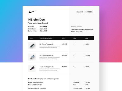 Email Receipt alert bill buy confirmed order creatives dailyui design detail email gmail graphic design khambra nike order purchase receipt sale shoes ui