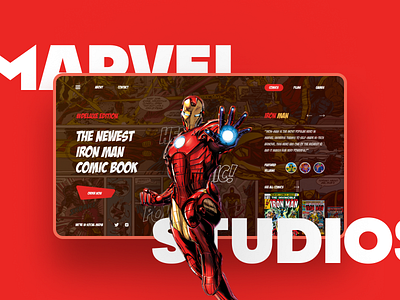 The shot for the comic-book E-store 2d branding comic book design designer e store iron man marvel red typography ui uidesign ux uxui web design