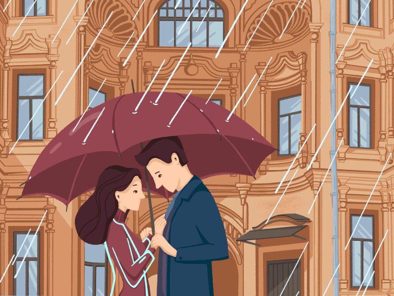 Rainy day in Moscow, animation animation book illustration couple digital drawing flat flat style gif graphic design illustration lovers postcard storytelling