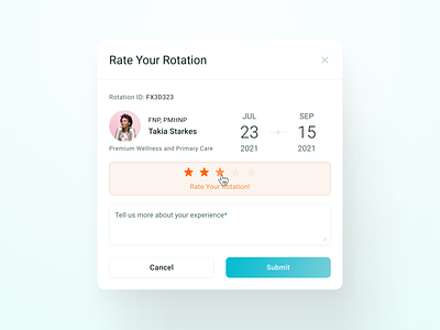Rate rotation app clean ui components dashboard interface modal popup rating review saas ui ux