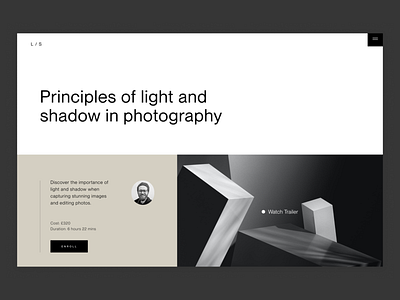 A clean and minimalistic photography course page. design figma graphic design type typography ui ux web web design website website design