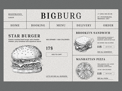 BigBurg: Сoncept for a fast food restaurant 10 app branding burger design eat graphic design illustration landing logo makeevaflchallenge retro typography ui ux vector