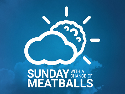 Sunday With A Chance Of Meatballs blue cloud design icon logo meatball pun sun text weather