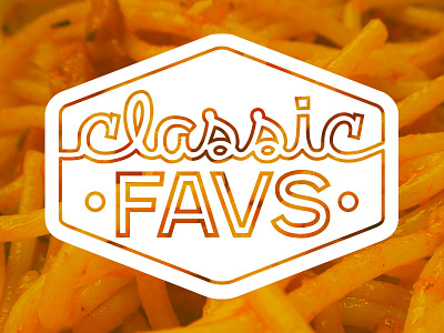 Classic Favs Logo badge classic food handwritten icon logo outline script white