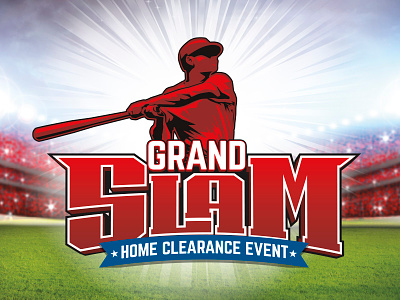 Grand Slam Home Clearance Event baseball batter blue event grand slam graphic logo red stadium starburst white