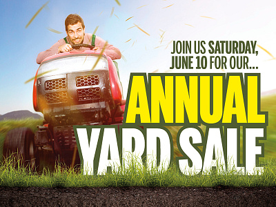 Annual Yard Sale Promo design event flyer graphic grass green mower promotion sale yard