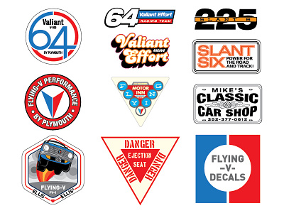 Flying-V Decal Set auto badge blue car classic decal logo red retro set